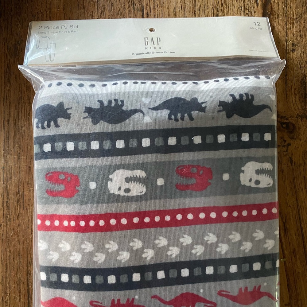 Gap kids organic 2 piece PJ set holiday dinosaur sz 12